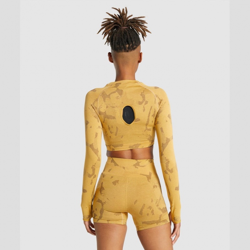 Camiseta Gymshark Adapt Camo Seamless Long Sleeve Crop Savanna | 37KCHLGFP