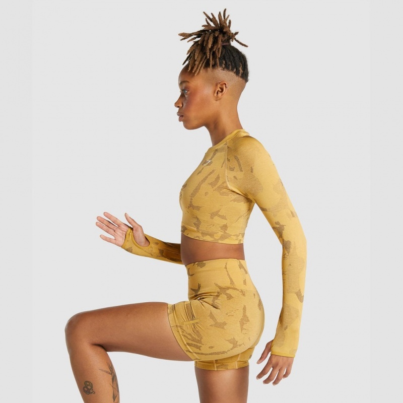 Camiseta Gymshark Adapt Camo Seamless Long Sleeve Crop Savanna | 37KCHLGFP
