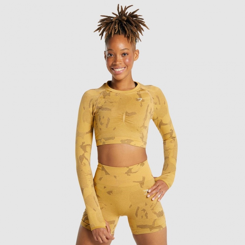 Camiseta Gymshark Adapt Camo Seamless Long Sleeve Crop Savanna | 37KCHLGFP