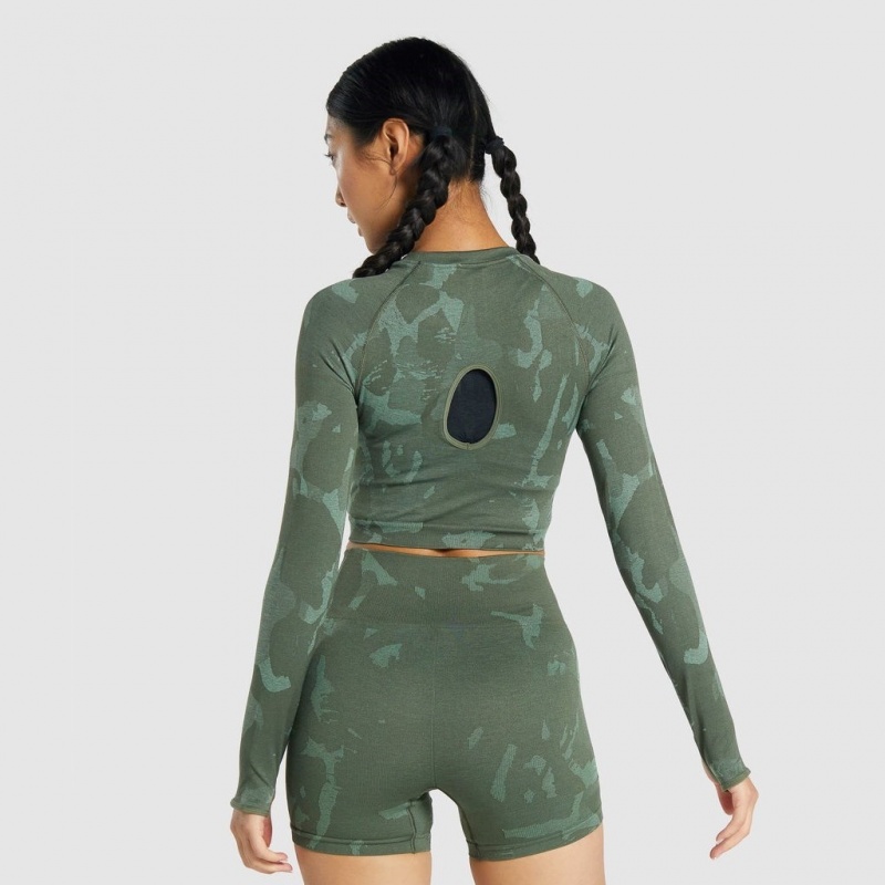 Camiseta Gymshark Adapt Camo Seamless Long Sleeve Crop Savanna | 26PYVAZGE