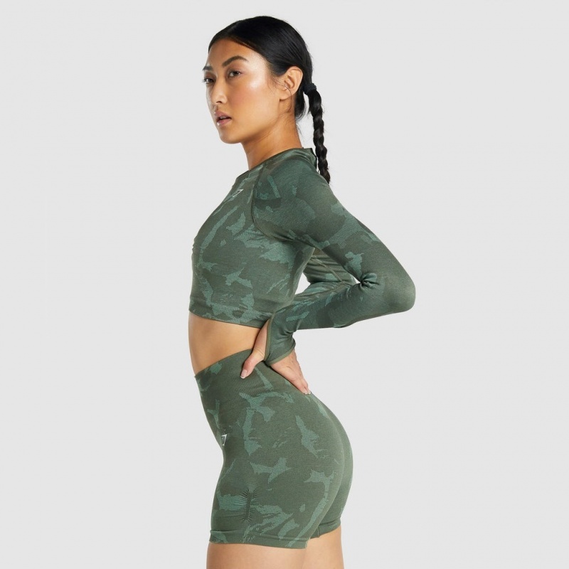 Camiseta Gymshark Adapt Camo Seamless Long Sleeve Crop Savanna | 26PYVAZGE