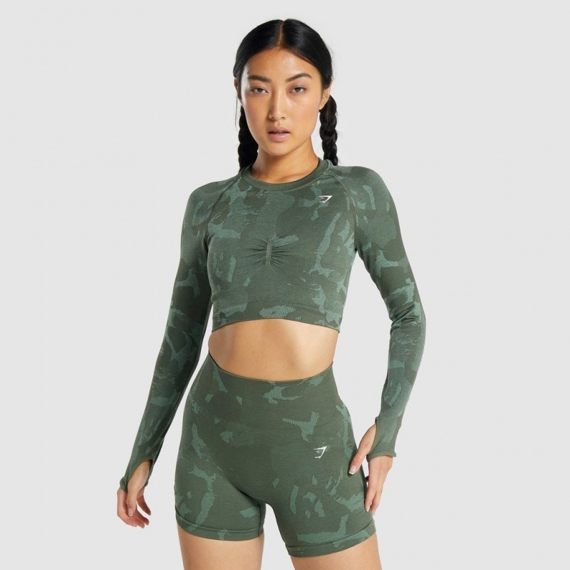 Camiseta Gymshark Adapt Camo Seamless Long Sleeve Crop Savanna | 26PYVAZGE
