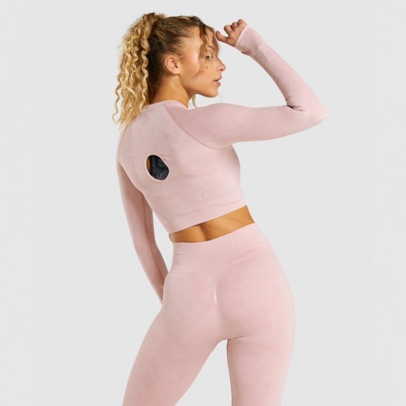 Camiseta Gymshark Adapt Camo Seamless Long Sleeve Crop Rosas Claro | 24FRQCWTJ