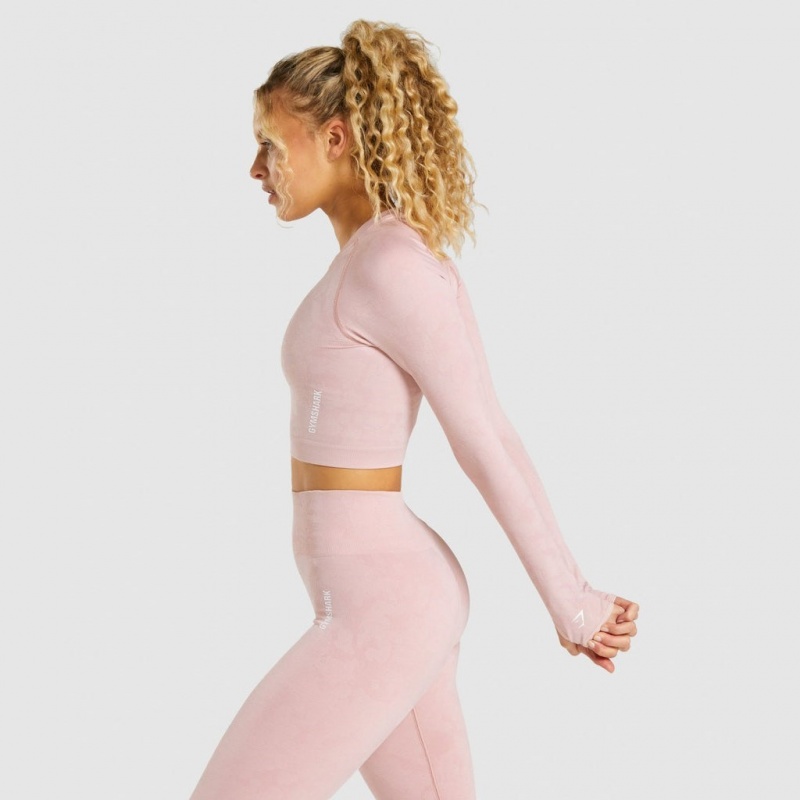 Camiseta Gymshark Adapt Camo Seamless Long Sleeve Crop Rosas Claro | 24FRQCWTJ