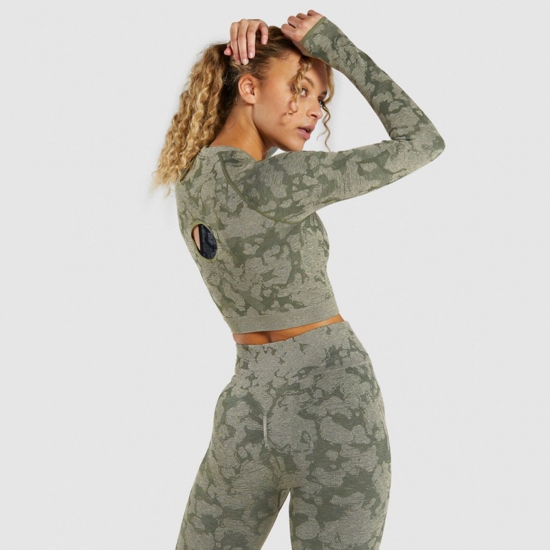 Camiseta Gymshark Adapt Camo Seamless Long Sleeve Crop Verde | 12GYCDXOW