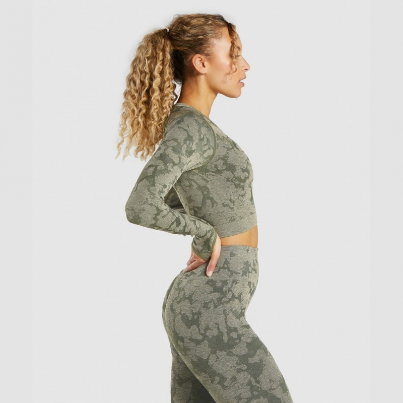 Camiseta Gymshark Adapt Camo Seamless Long Sleeve Crop Verde | 12GYCDXOW