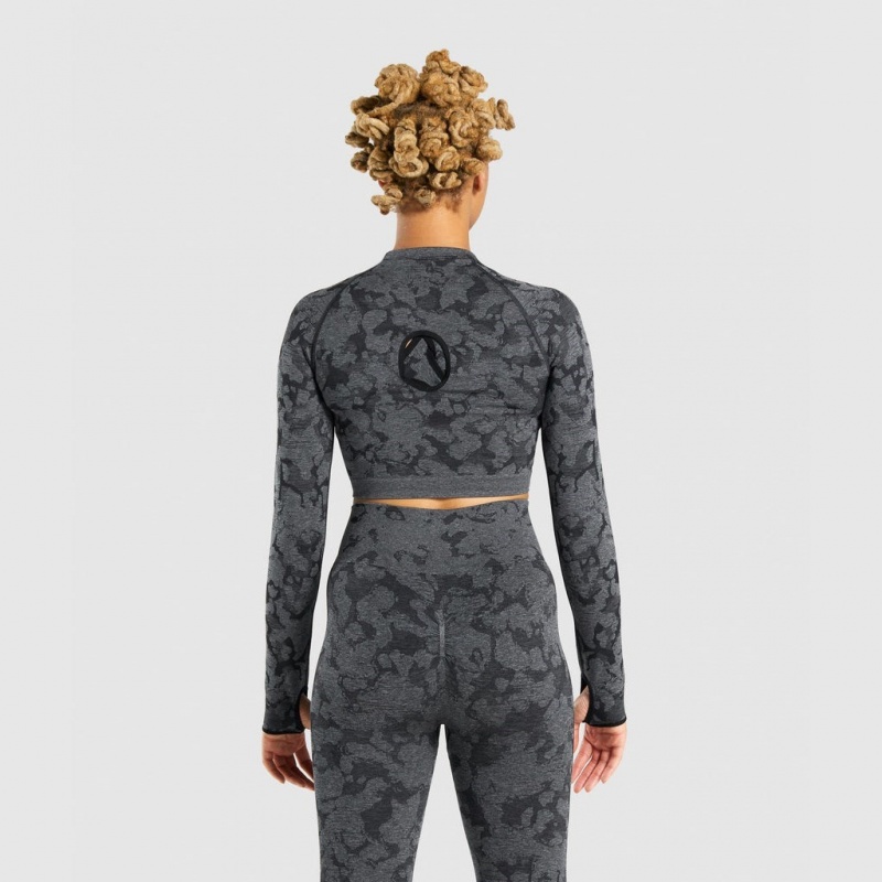Camiseta Gymshark Adapt Camo Seamless Long Sleeve Crop Negras | 36WFGEOCP