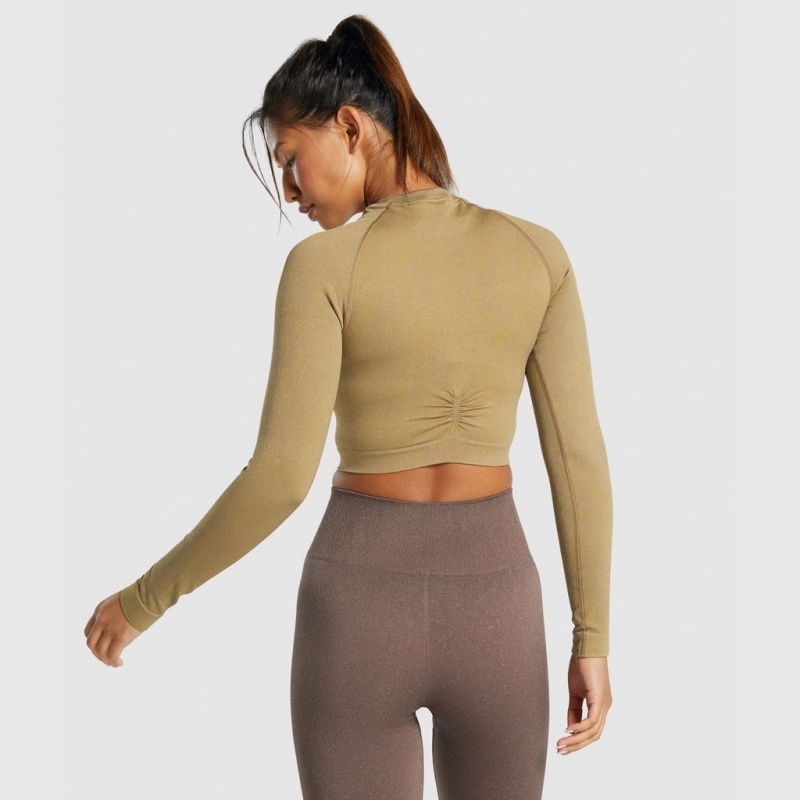 Camiseta Gymshark Adapt Fleck Seamless Long Sleeve Crop Mineral | 71SKTGREJ