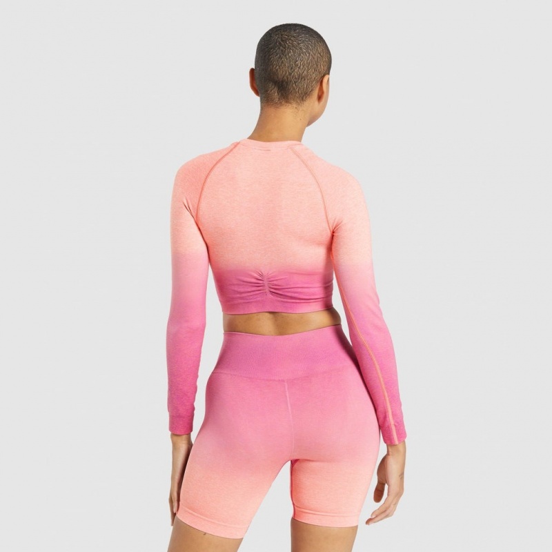 Camiseta Gymshark Adapt Ombre Seamless Long Sleeve Crop Naranjas Rosas | 28FKPVJAX