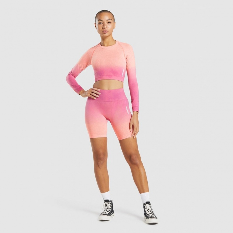 Camiseta Gymshark Adapt Ombre Seamless Long Sleeve Crop Naranjas Rosas | 28FKPVJAX