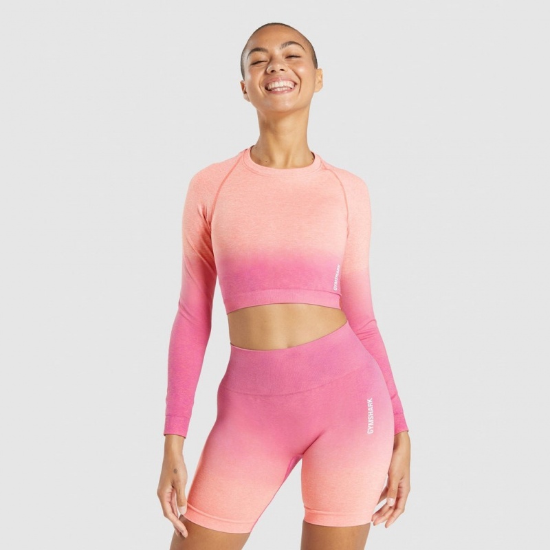 Camiseta Gymshark Adapt Ombre Seamless Long Sleeve Crop Naranjas Rosas | 28FKPVJAX