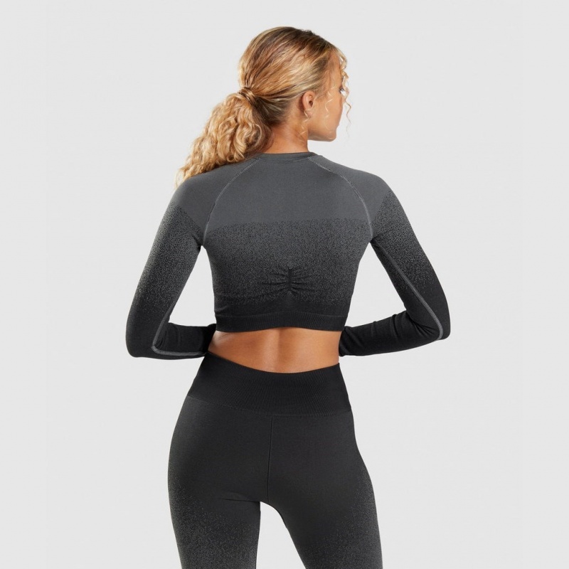 Camiseta Gymshark Adapt Ombre Seamless Long Sleeve Crop Negras Gris | 01XNECRLJ