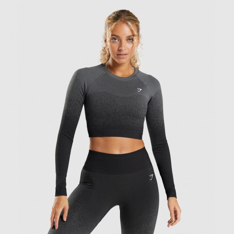 Camiseta Gymshark Adapt Ombre Seamless Long Sleeve Crop Negras Gris | 01XNECRLJ