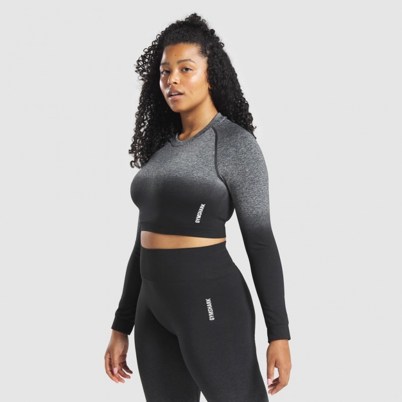 Camiseta Gymshark Adapt Ombre Seamless Long Sleeve Crop Negras Negras | 69JDYFBZA