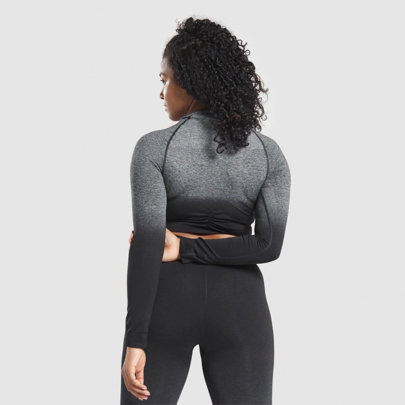 Camiseta Gymshark Adapt Ombre Seamless Long Sleeve Crop Negras Negras | 69JDYFBZA