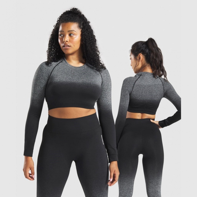 Camiseta Gymshark Adapt Ombre Seamless Long Sleeve Crop Negras Negras | 69JDYFBZA