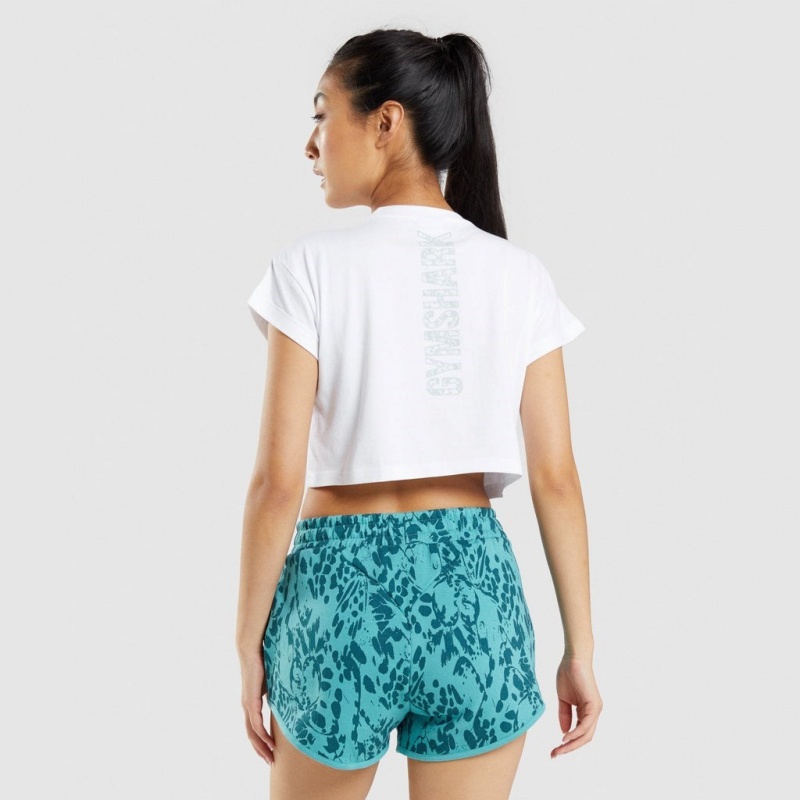 Camiseta Gymshark Animal Estampadas Crop Blancas | 93LTKCASV