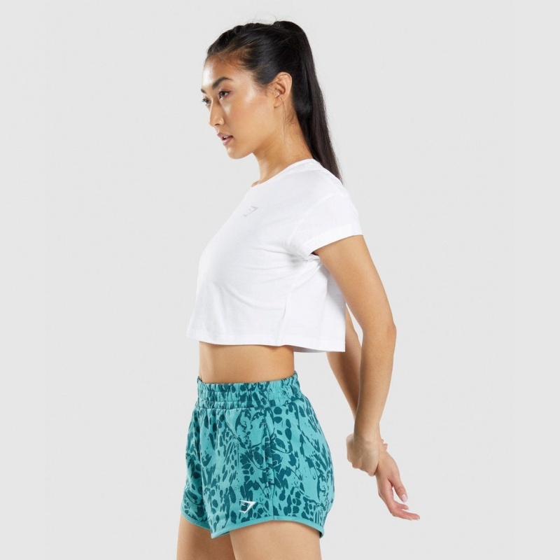 Camiseta Gymshark Animal Estampadas Crop Blancas | 93LTKCASV