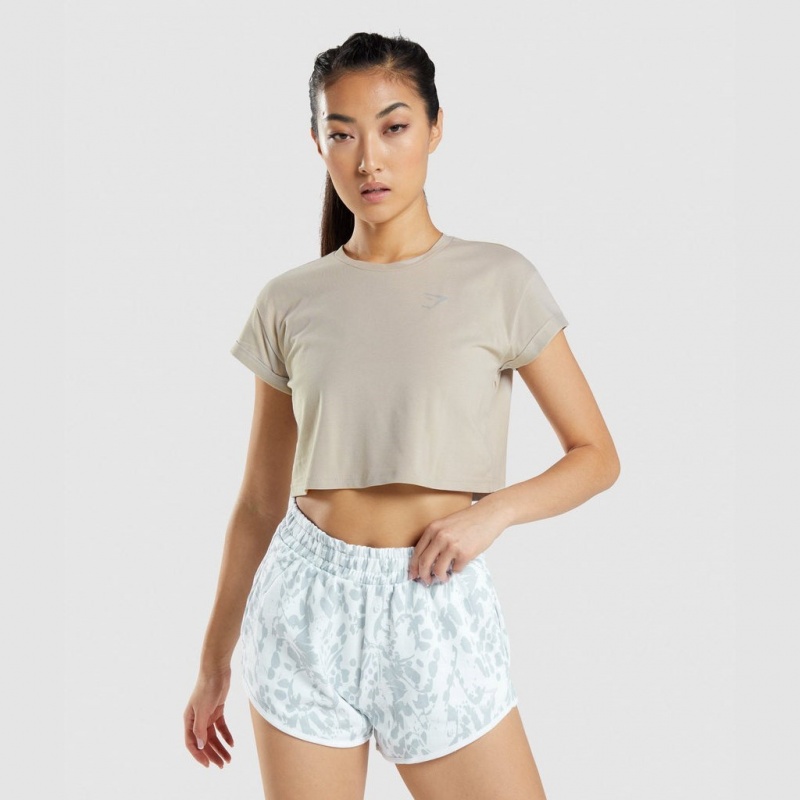 Camiseta Gymshark Animal Estampadas Crop Gris | 07QBMTWDV