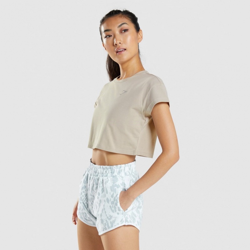 Camiseta Gymshark Animal Estampadas Crop Gris | 07QBMTWDV