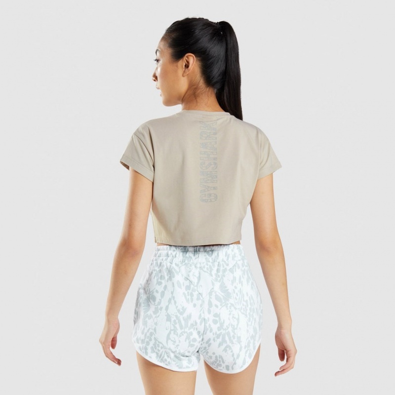Camiseta Gymshark Animal Estampadas Crop Gris | 07QBMTWDV