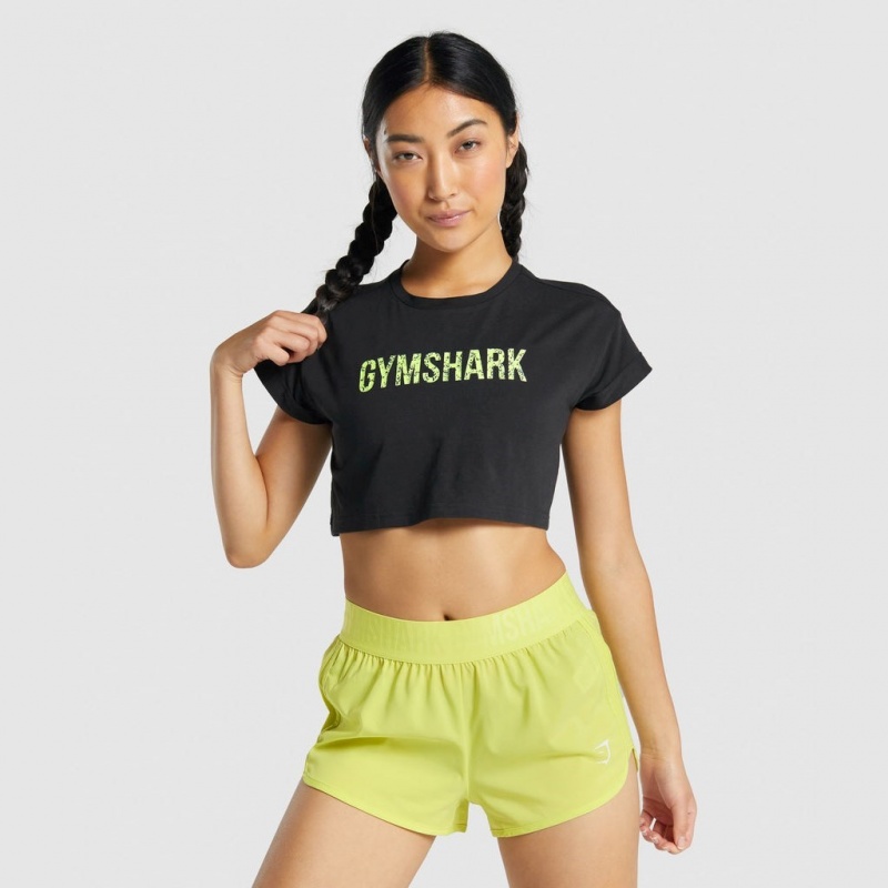 Camiseta Gymshark Animal Estampadas Infill Crop Negras | 53YODETUI