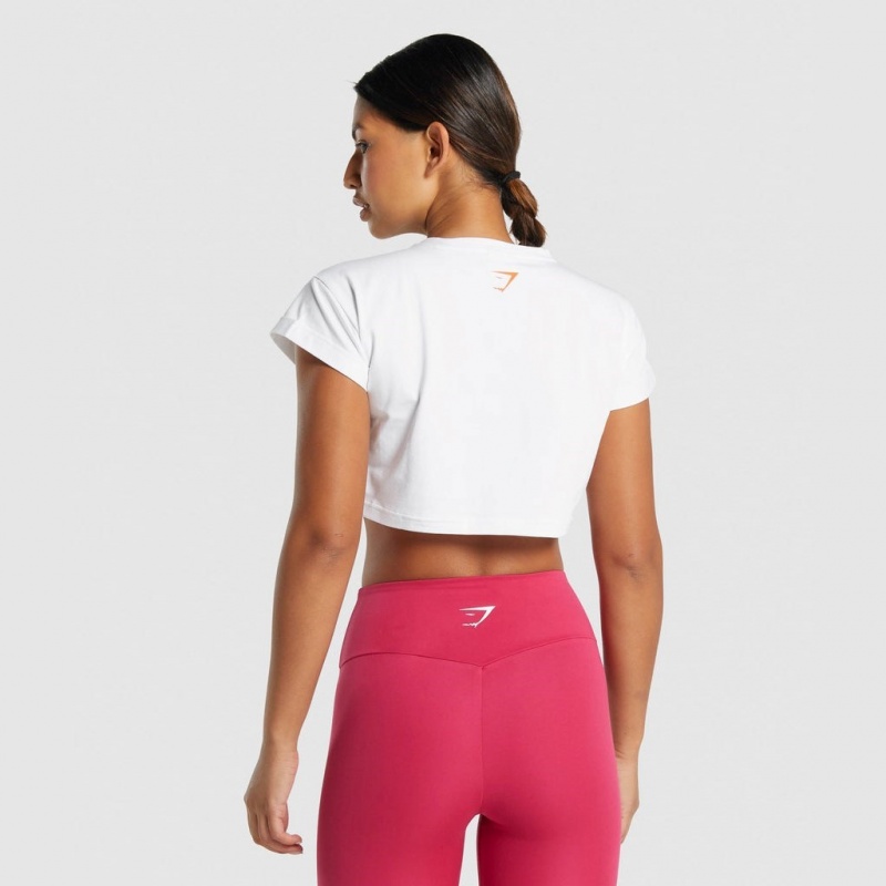 Camiseta Gymshark Animal Estampadas Infill Crop Blancas | 35ZJTVYGB