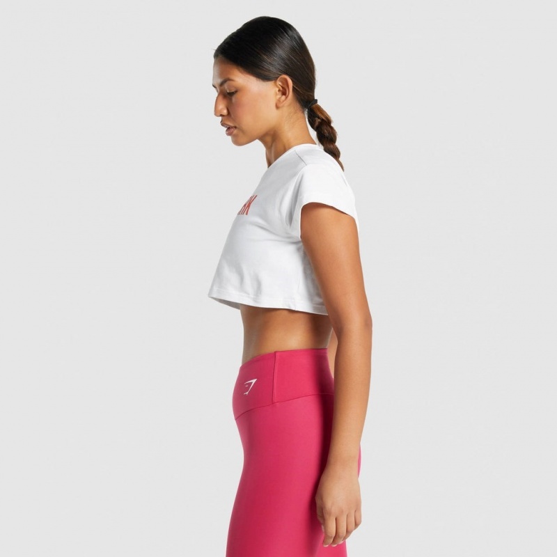 Camiseta Gymshark Animal Estampadas Infill Crop Blancas | 35ZJTVYGB