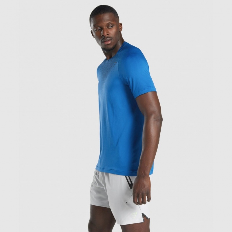 Camiseta Gymshark Apex Contrast Seamless Azules | 65CXAFLQJ