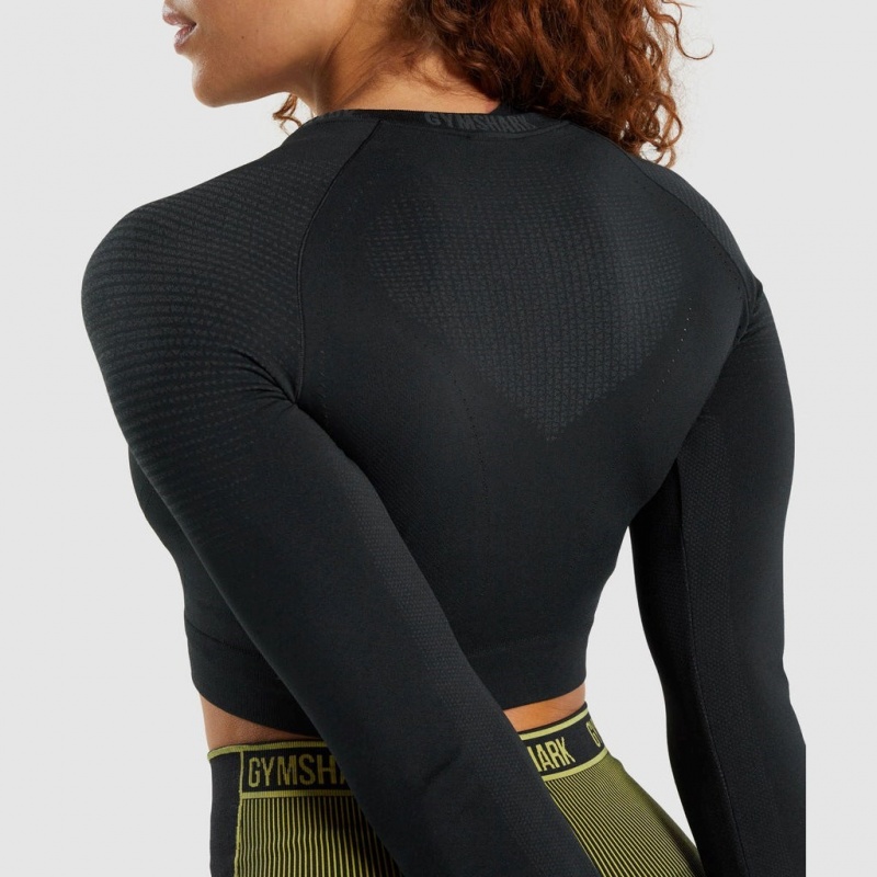 Camiseta Gymshark Apex Seamless Crop Negras | 02IJRXWQL