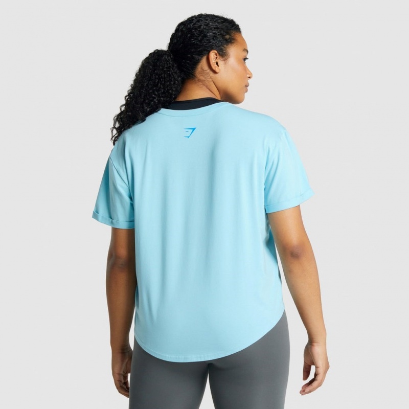Camiseta Gymshark Apollo Estampadas Azules Claro | 37GWCKXTB