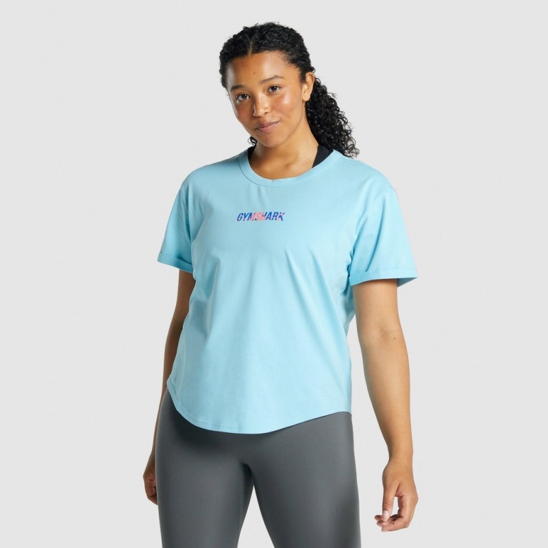 Camiseta Gymshark Apollo Estampadas Azules Claro | 37GWCKXTB