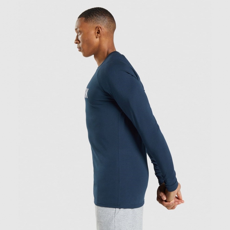 Camiseta Gymshark Apollo Long Sleeve Azul Marino | 85CMEFJZN
