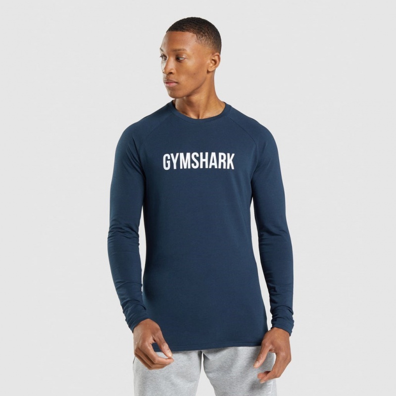Camiseta Gymshark Apollo Long Sleeve Azul Marino | 85CMEFJZN