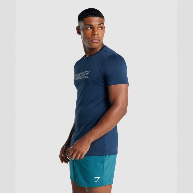 Camiseta Gymshark Arrival Estampadas Azul Marino | 09XFOHPRE