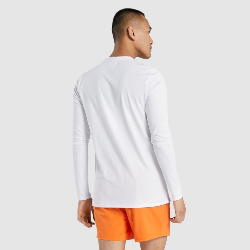 Camiseta Gymshark Arrival Estampadas Long Sleeve Blancas | 41ARPHIZQ