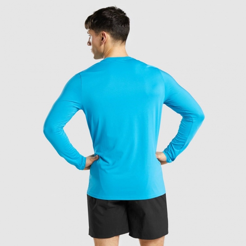Camiseta Gymshark Arrival Estampadas Long Sleeve Azules | 81RKTXCOH