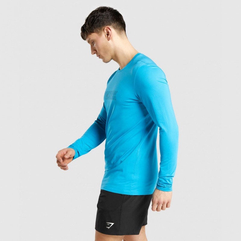 Camiseta Gymshark Arrival Estampadas Long Sleeve Azules | 81RKTXCOH