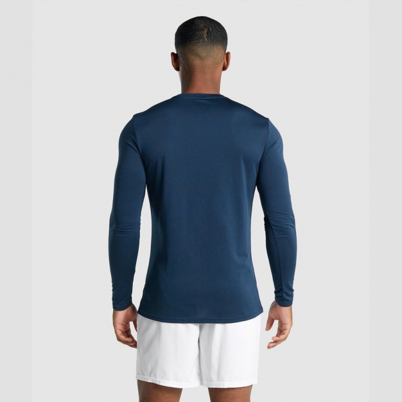 Camiseta Gymshark Arrival Long Sleeve Estampadas Azul Marino | 87ETOJKSF