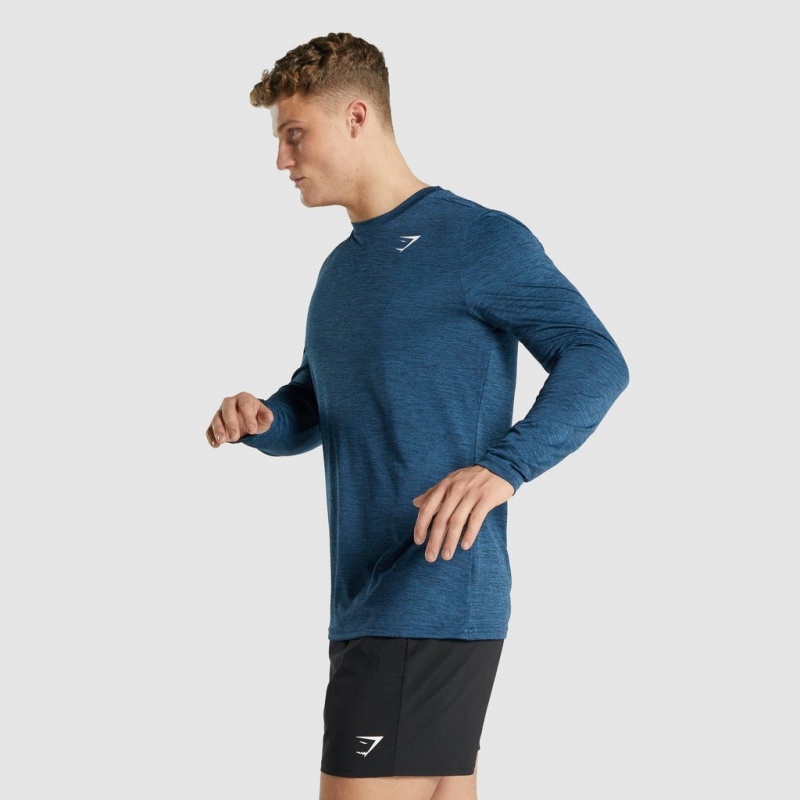 Camiseta Gymshark Arrival Marl Long Sleeve Azul Marino | 39UWPLZGY