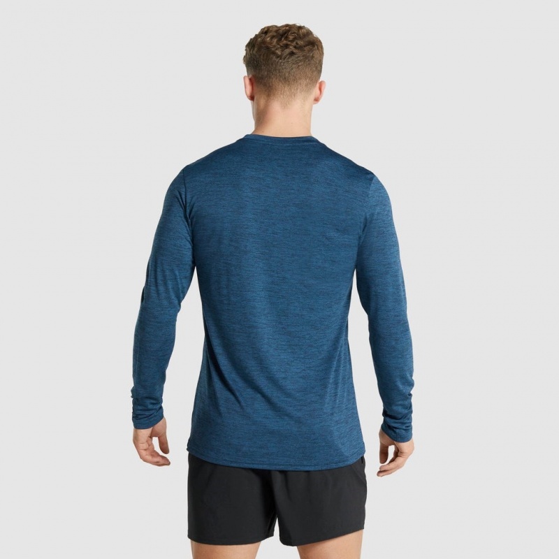 Camiseta Gymshark Arrival Marl Long Sleeve Azul Marino | 39UWPLZGY