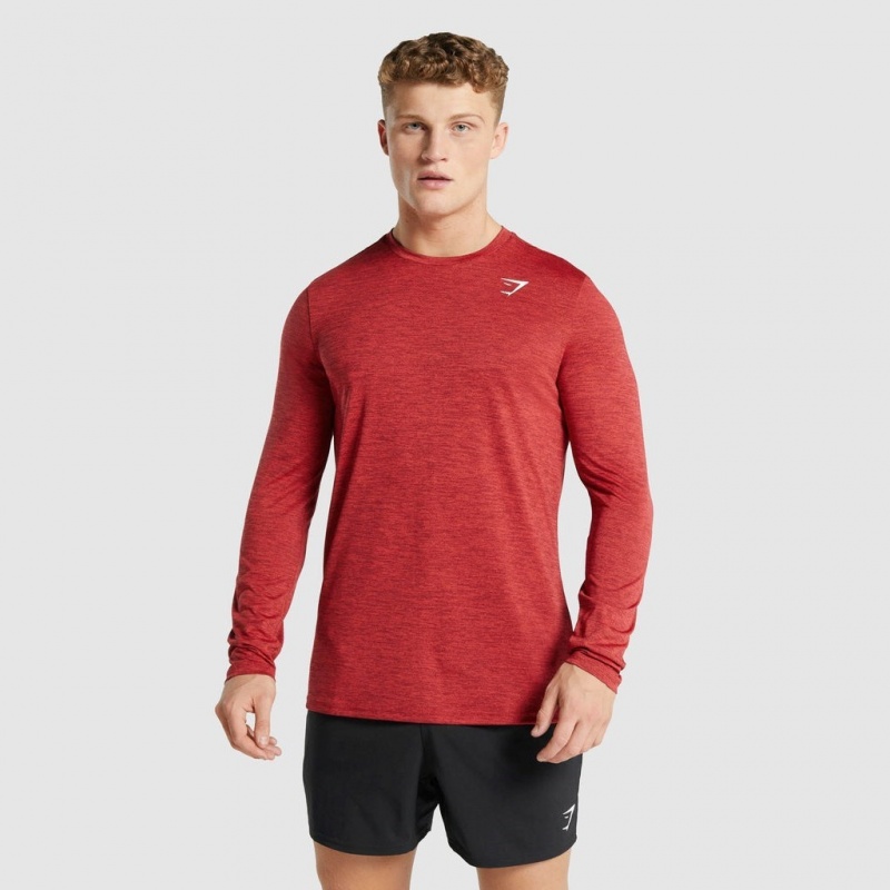 Camiseta Gymshark Arrival Marl Long Sleeve Rojas | 51MLDQRZN