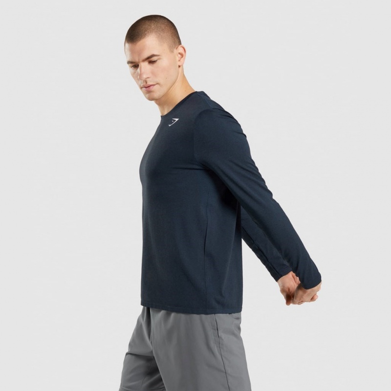 Camiseta Gymshark Arrival Seamless Long Sleeve Azul Marino | 70BZRMPIW
