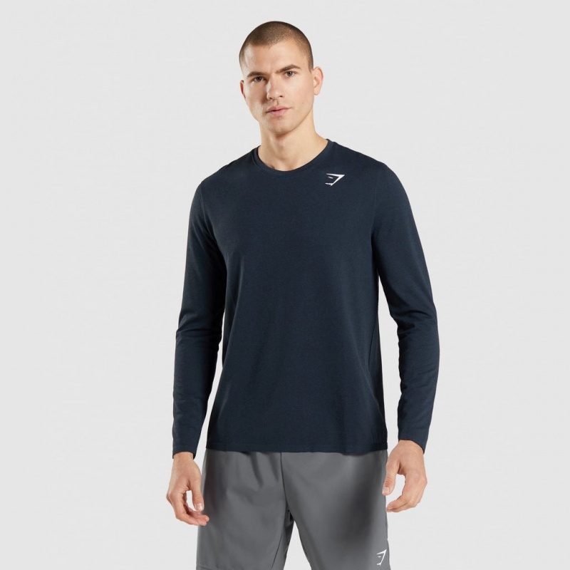 Camiseta Gymshark Arrival Seamless Long Sleeve Azul Marino | 70BZRMPIW