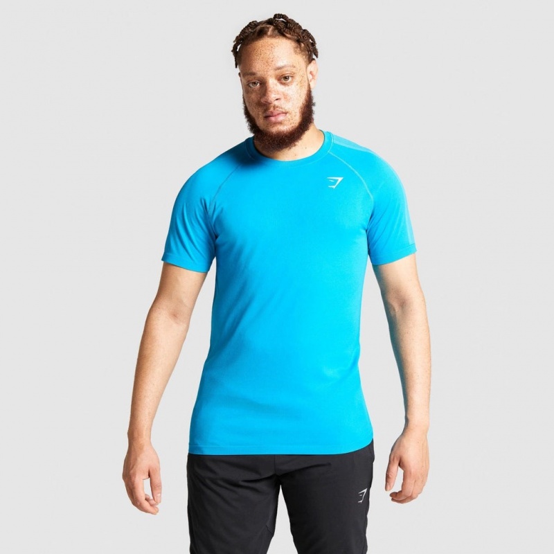 Camiseta Gymshark Aspect Ligeros Seamless Azules | 80RGOJFTX