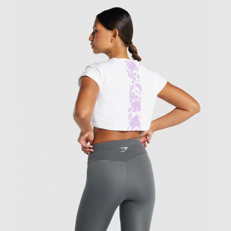 Camiseta Gymshark Camo Estampadas Crop Blancas | 86JYRAULE