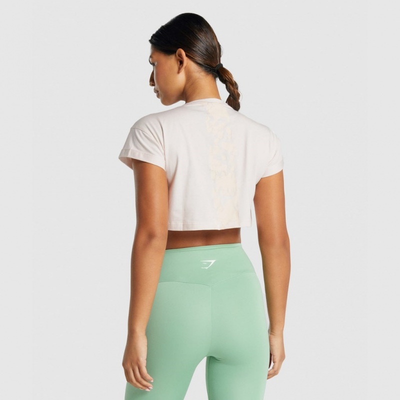 Camiseta Gymshark Camo Estampadas Crop Creme | 07ADITXRH