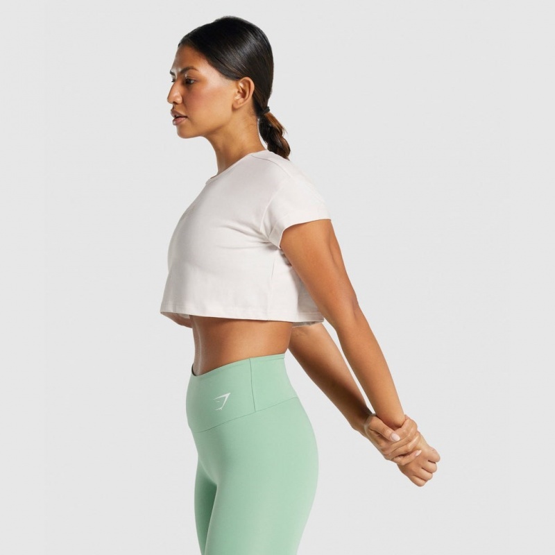 Camiseta Gymshark Camo Estampadas Crop Creme | 07ADITXRH