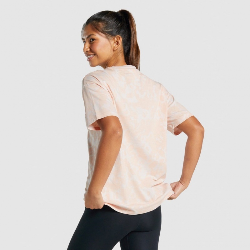 Camiseta Gymshark Camo Estampadas Oversized Creme Marrones Claro | 27QNYMCIA