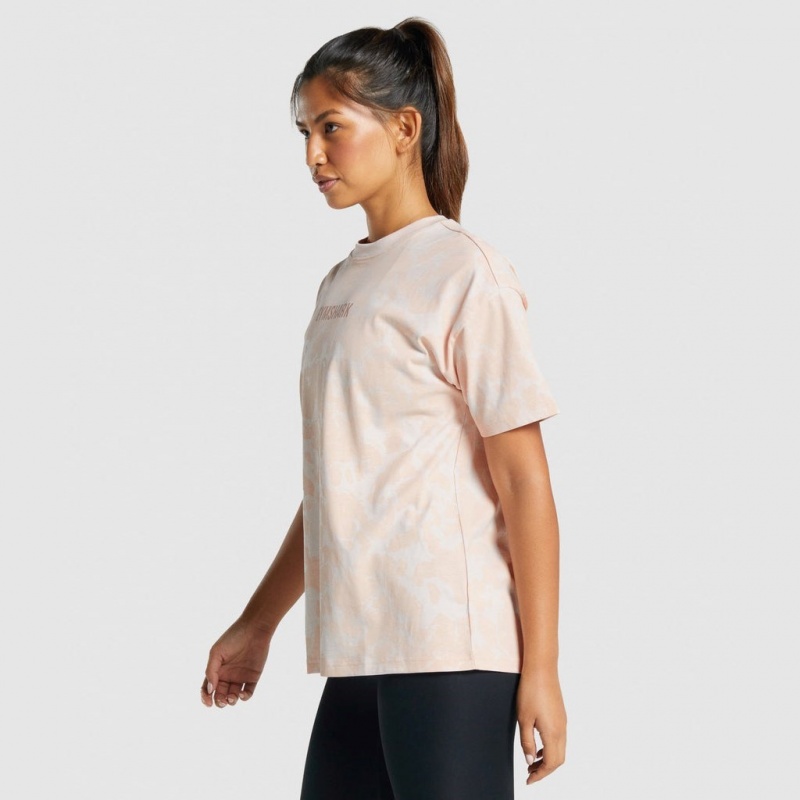 Camiseta Gymshark Camo Estampadas Oversized Creme Marrones Claro | 27QNYMCIA